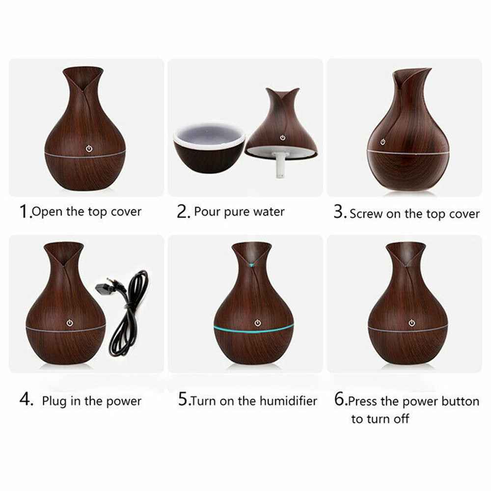Car Vehicle Wood Skin Oil Aroma Diffuser Ultrasonic Air Purifier Aromatherapy Humidifier - Dark Wood Grain