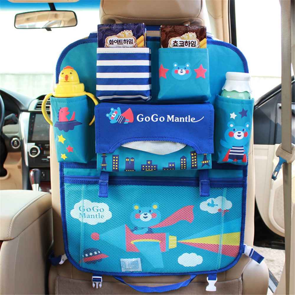 Bear - Cute Cartoon Pattern Car Back Seat Pocket Organizer Multi-pocket Hanging Bag Foldable Storage Collector
