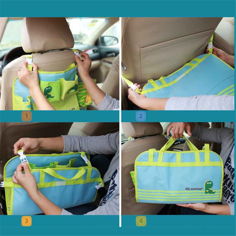 Dinosaur - Cute Cartoon Pattern Car Back Seat Pocket Organizer Multi-pocket Hanging Bag Foldable Storage Collector
