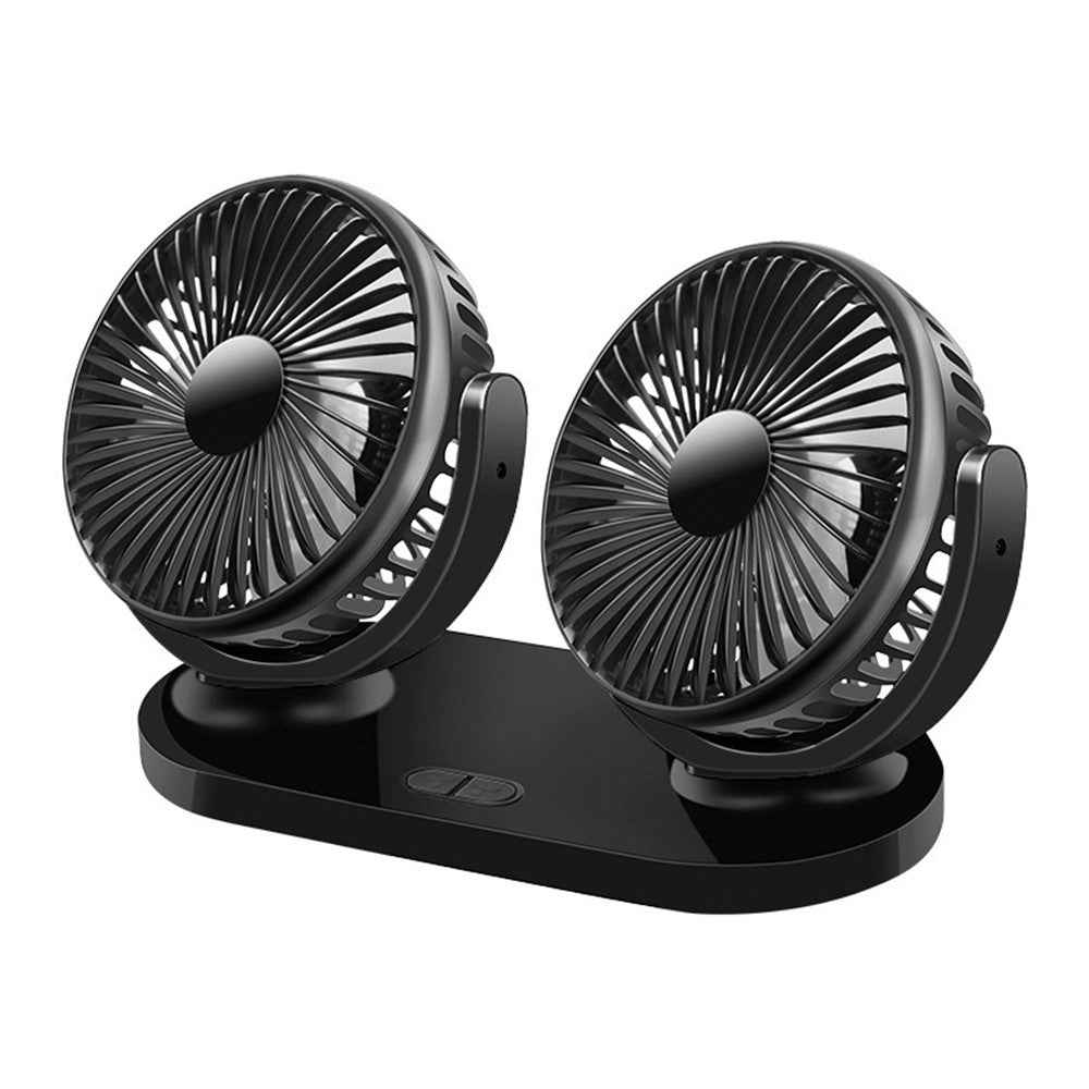 12/24V USB Car Cooling Fan Air Conditioner 360 Degree Rotating Levels Adjustable - All Black