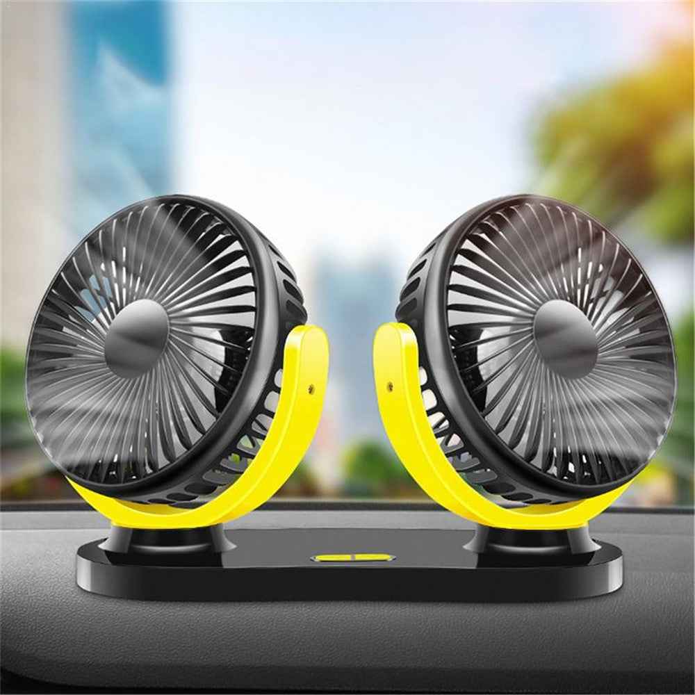 12/24V USB Car Cooling Fan Air Conditioner 360 Degree Rotating Levels Adjustable - Black / Yellow