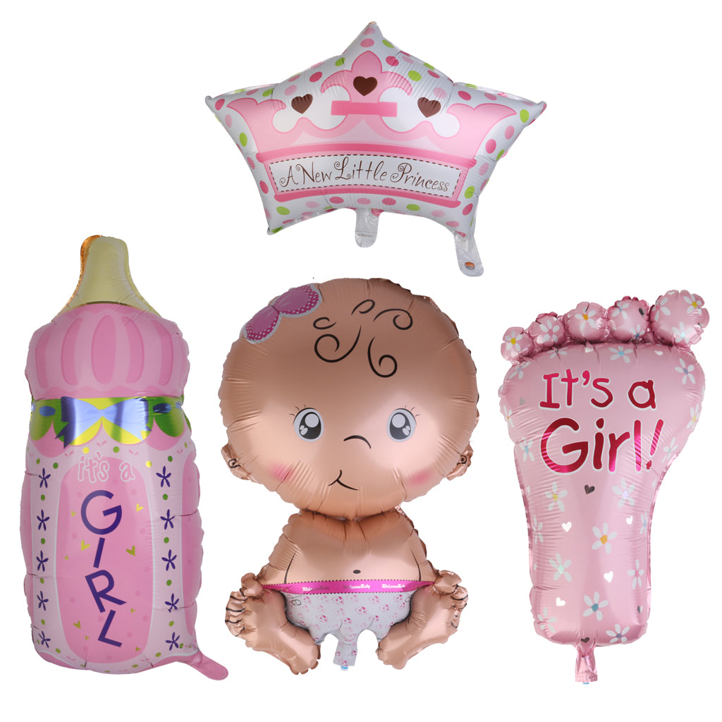 19 Pieces Baby Carriage Bib Rattle Cupcake Topper Baby Girl Foil Balloon Set
