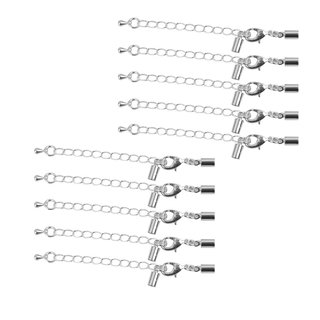 24Pcs Lobster Claw Clasp Crimp Clip Ends Set Silver with Extender Chain