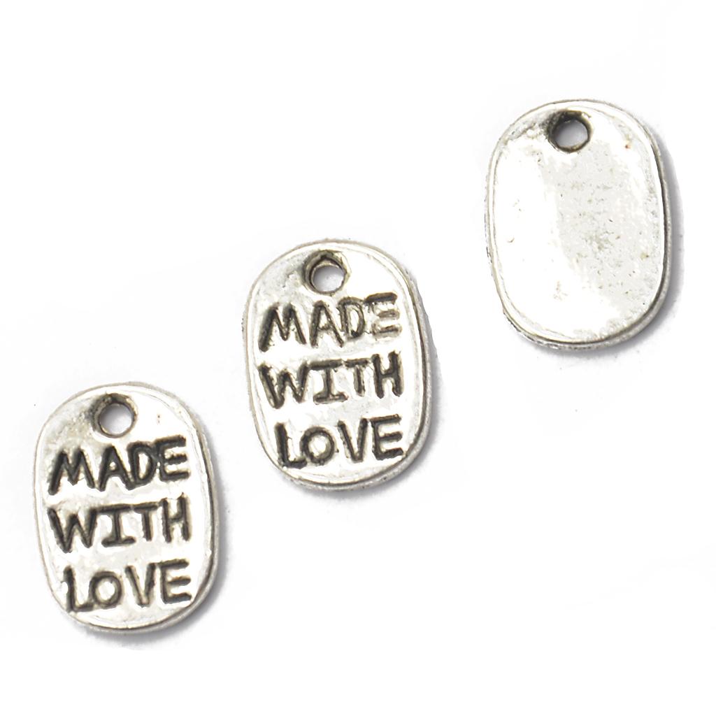 150 Pieces Tibet Silver Oval Pendant Beads Carved MADE WITH LOVE 11 x 8 mm
