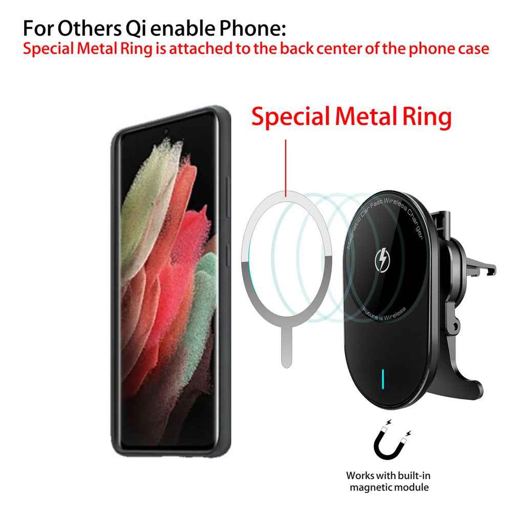 EP08 Magnetic Car Vehicle Air Outlet Fast Charging Mobile Phone Wireless Charger - Black