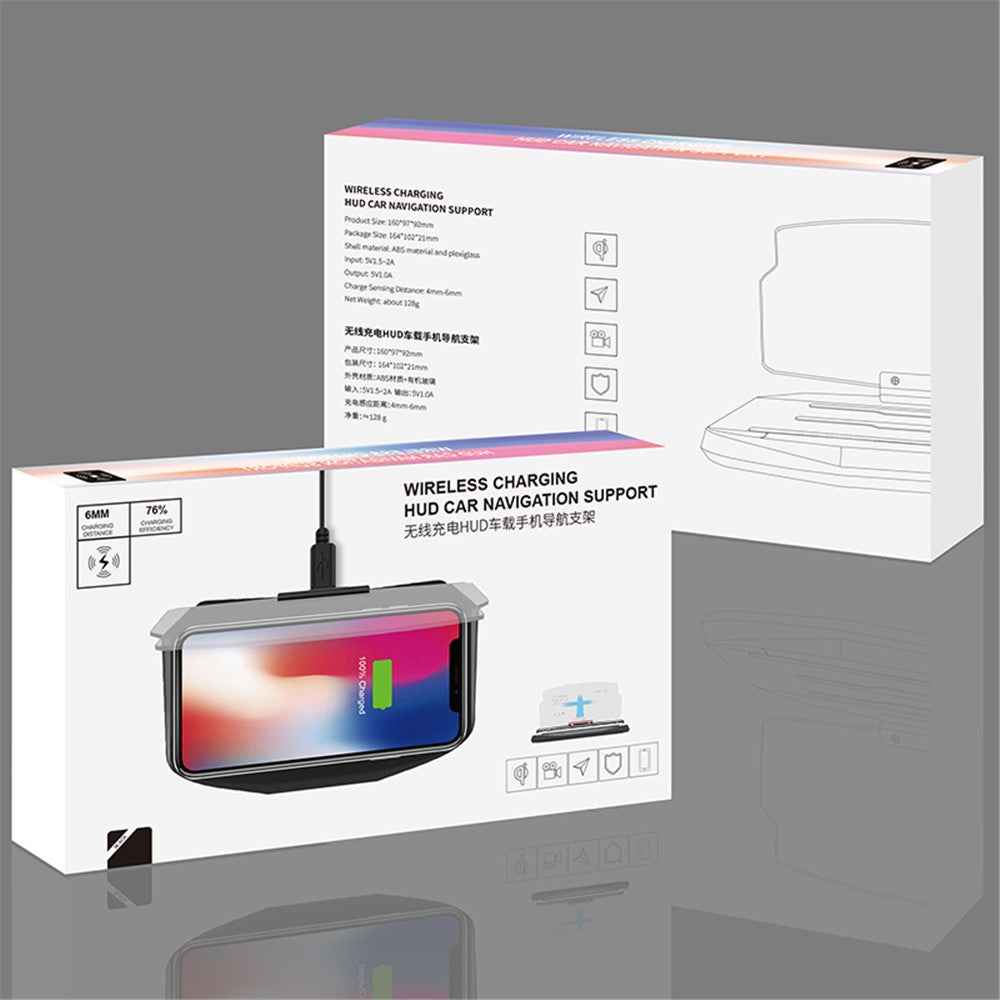 5W Qi Wireless Charger + Heads up Car Navigation Image Reflector HUD 2-in-1 Design for iPhone Samsung Huawei