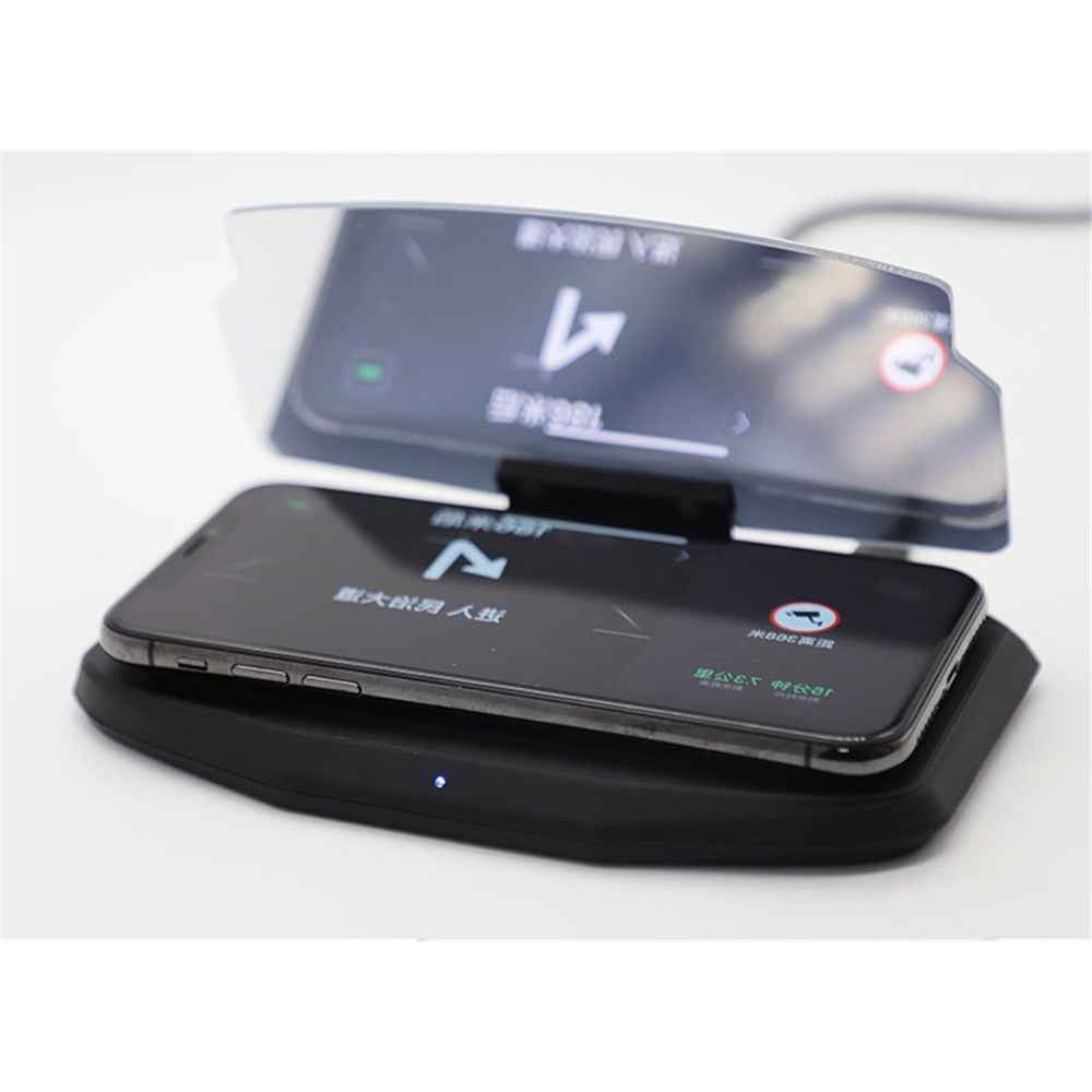 5W Qi Wireless Charger + Heads up Car Navigation Image Reflector HUD 2-in-1 Design for iPhone Samsung Huawei