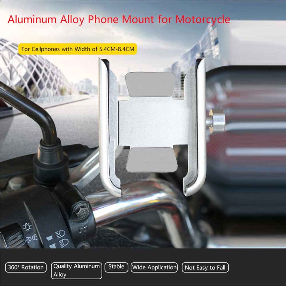 WUPP 360 Degree Aluminum Alloy Motorcycle Bike Rear Mirror Phone Holder GPS Stand Mount for 4-6.5 inch Phone - Black
