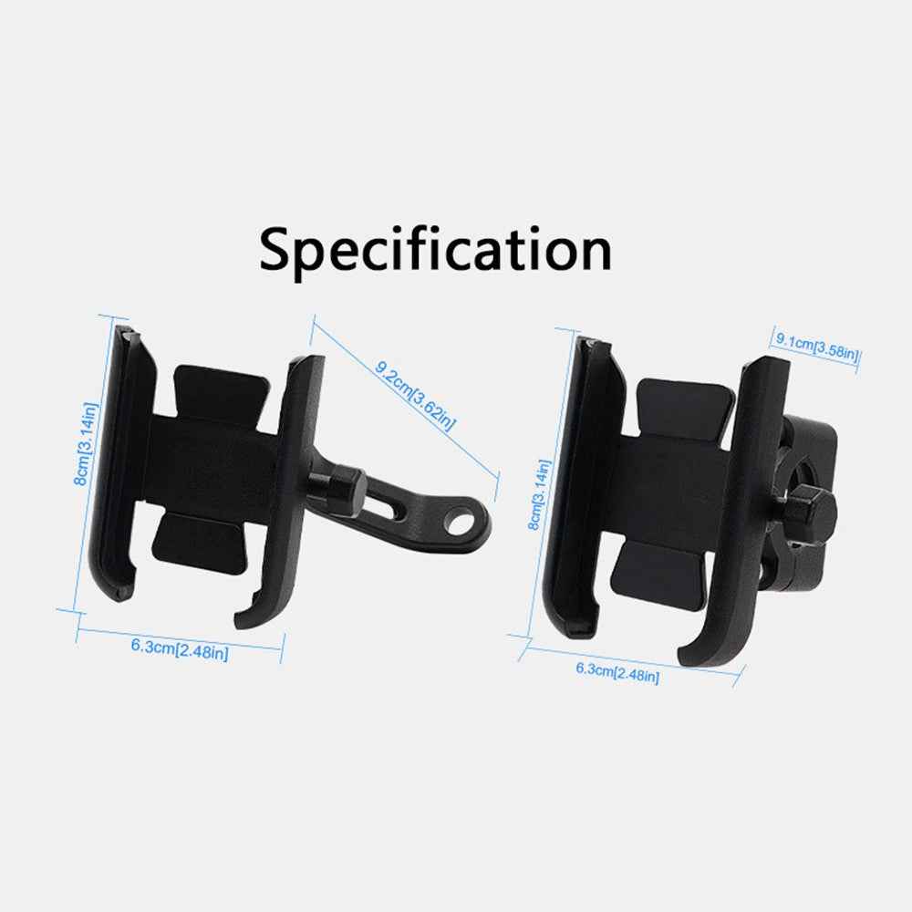 WUPP 360 Degree Aluminum Alloy Motorcycle Bike Rear Mirror Phone Holder GPS Stand Mount for 4-6.5 inch Phone - Black