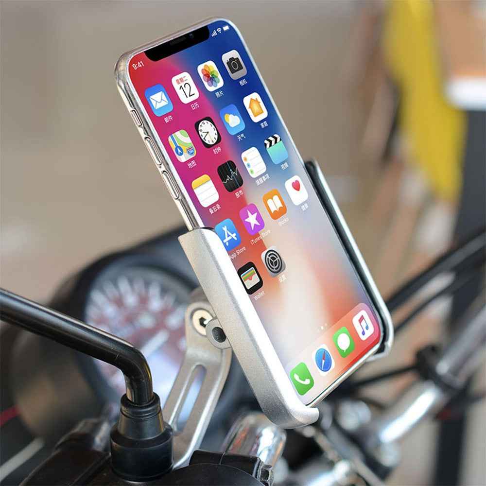 WUPP 360 Degree Aluminum Alloy Motorcycle Bike Rear Mirror Phone Holder GPS Stand Mount for 4-6.5 inch Phone - Silver