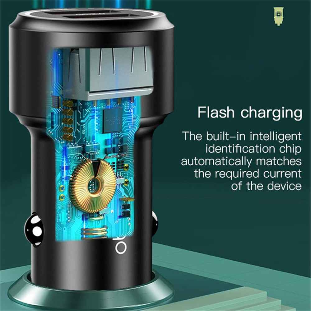 YESIDO Y43 Dual QC3.0 USB Port Car Charger Aluminum Alloy Fast Charging Power Adapter Up to 36W