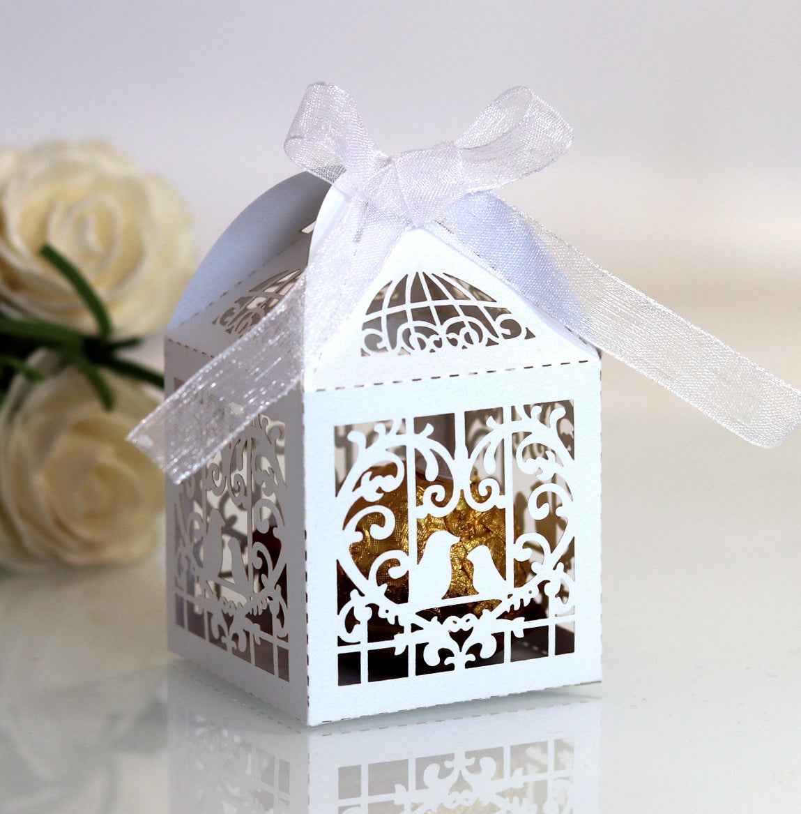 50Pcs Wedding Gift Boxes, Lovebird Candy Boxes, Valentine's Day Chocolate Gift Boxes, Romantic Favor Boxes for Wedding, Engagement, Anniversary, Bridal Shower & Party Treat Packaging - Khaki