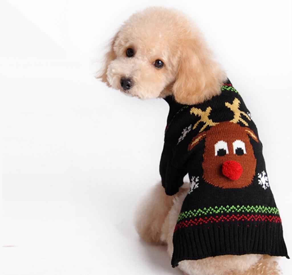 Fashionable Christmas Red Nose Reindeer Pattern Turtleneck Sweater Clothes For Pet Dogs Winter Clothing Apparel Outfit Supplies Size XXS