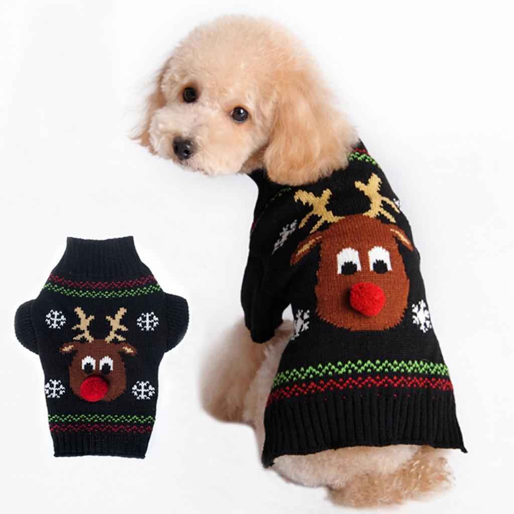 Fashionable Christmas Red Nose Reindeer Pattern Turtleneck Sweater Clothes For Pet Dogs Winter Clothing Apparel Outfit Supplies Size XXS