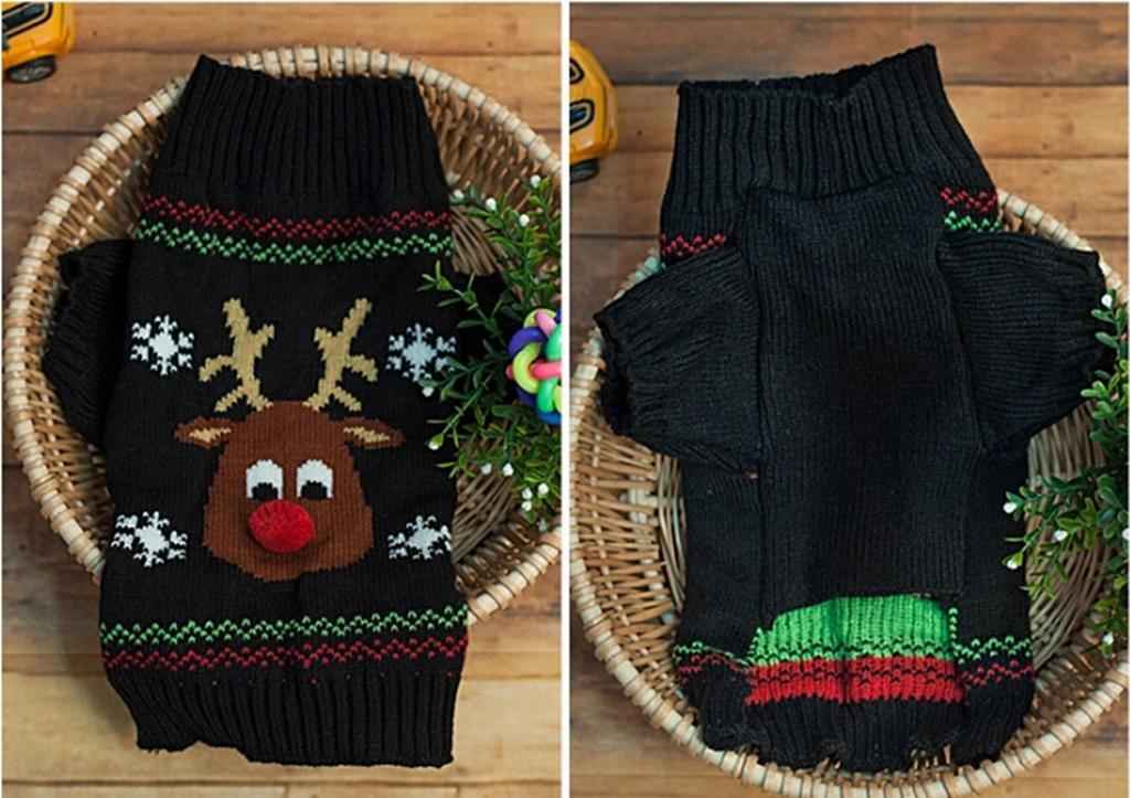 Fashionable Christmas Red Nose Reindeer Pattern Turtleneck Sweater Clothes For Pet Dogs Winter Clothing Apparel Outfit Supplies Size XXS
