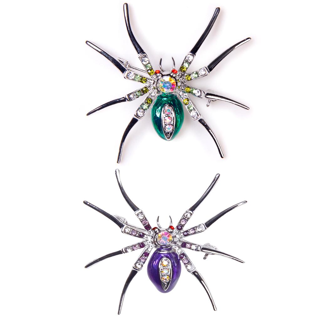 2pcs Rhinestone Spider Clip Pin Brooch Fancy Cosplay Halloween Party Jewelry
