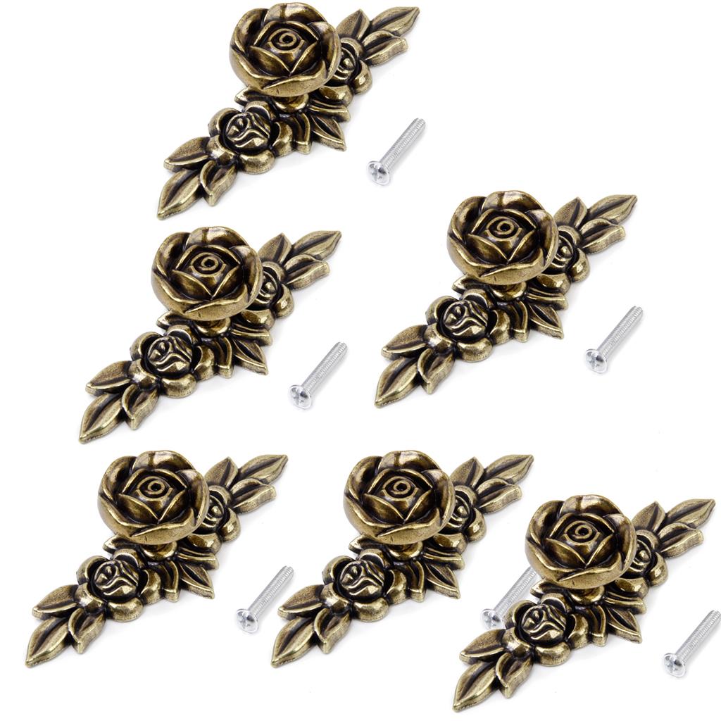 6Pieces Retro Style Pulls Rose Furniture Hardware for Cabinet Door Bronze