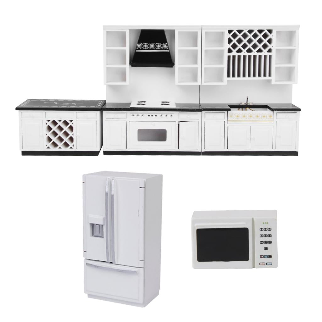 1/12 Dollhouse Miniature Kitchen Furniture Set Refrigerator Microwave Oven