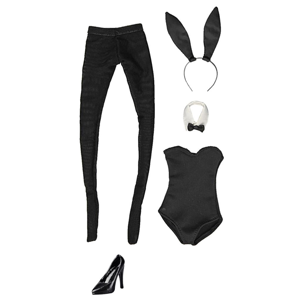 1/6 Bunny Girl Black Lingerie Set + High Heels for 12 Female Figure"