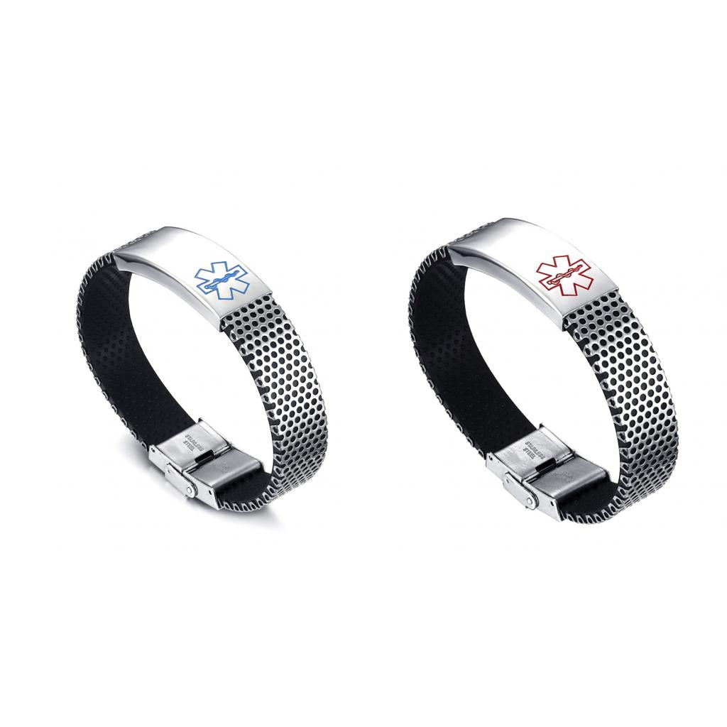 2pcs Alert ID Bracelet Emergency Silver Stainless Steel Bracelet