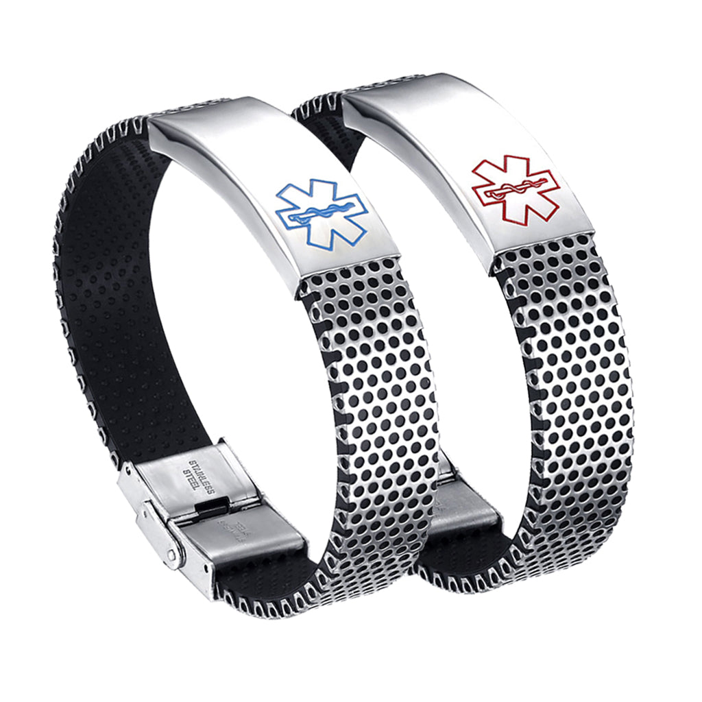 2pcs Alert ID Bracelet Emergency Silver Stainless Steel Bracelet