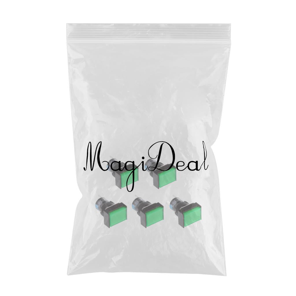 5 pcs DC 12V Momentary Self Reset Square Push Button Switch LED Light Green