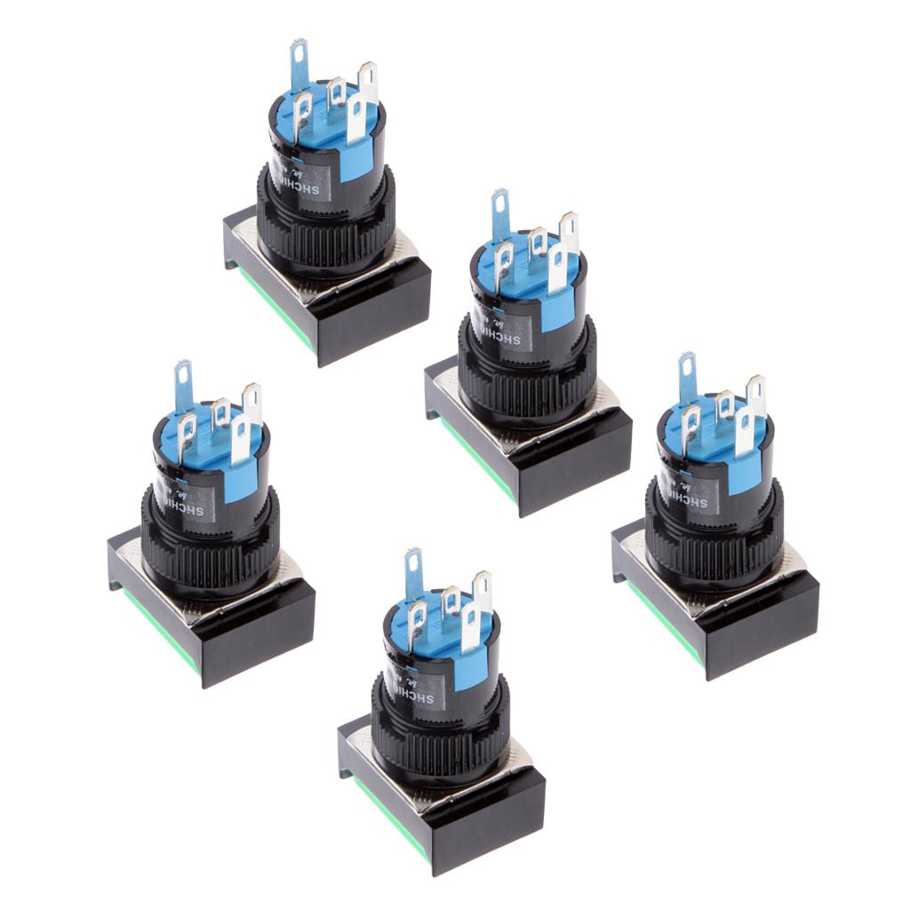 5 pcs DC 12V Momentary Self Reset Square Push Button Switch LED Light Green