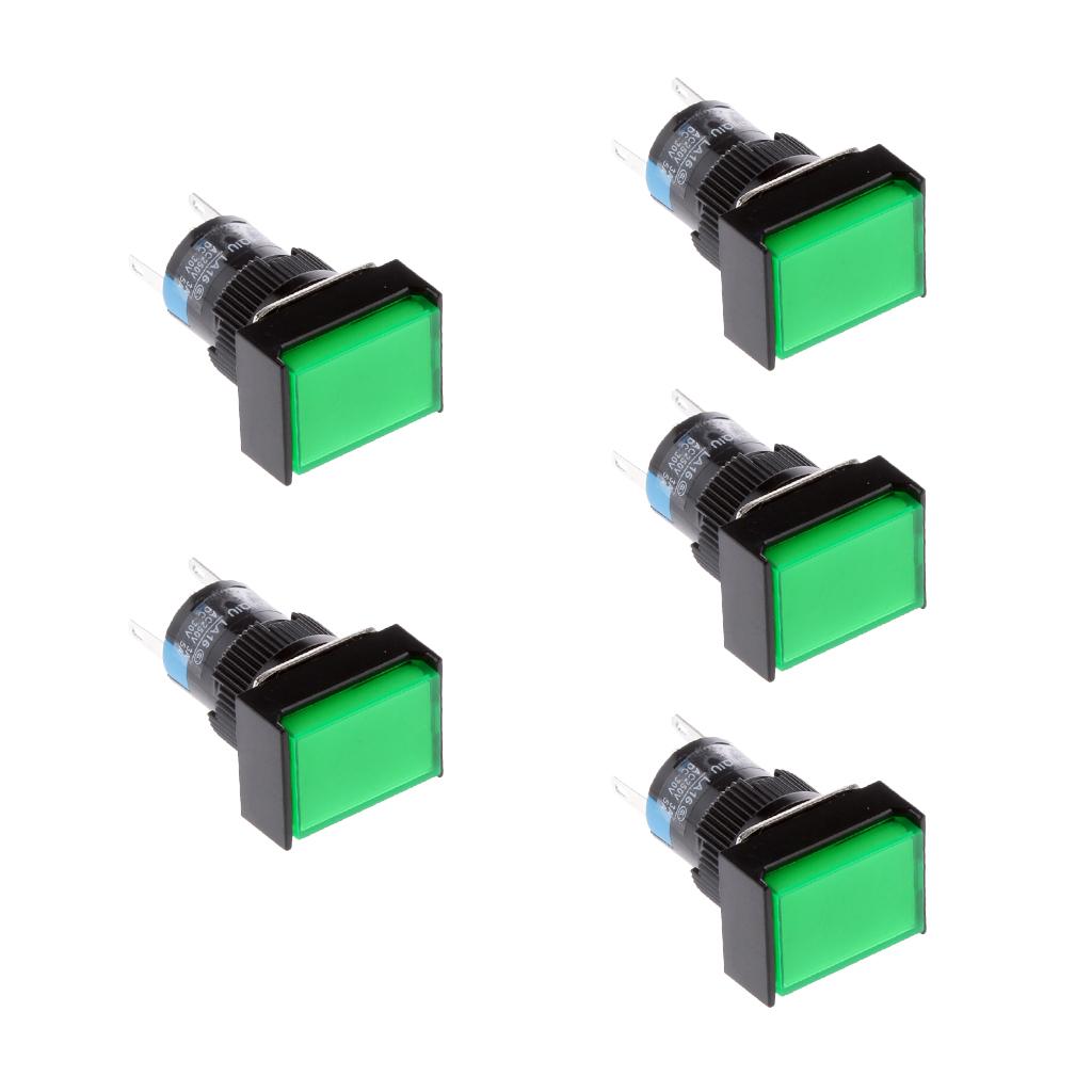 5 pcs DC 12V Momentary Self Reset Square Push Button Switch LED Light Green