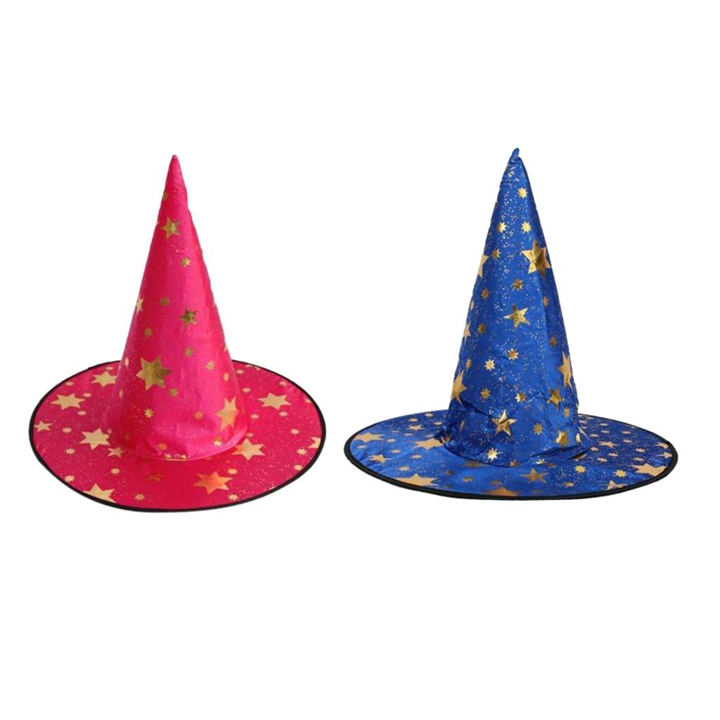 2/set Kids Wizard Witch Hat Gold Stars Printed Halloween Costume Fancy Dress
