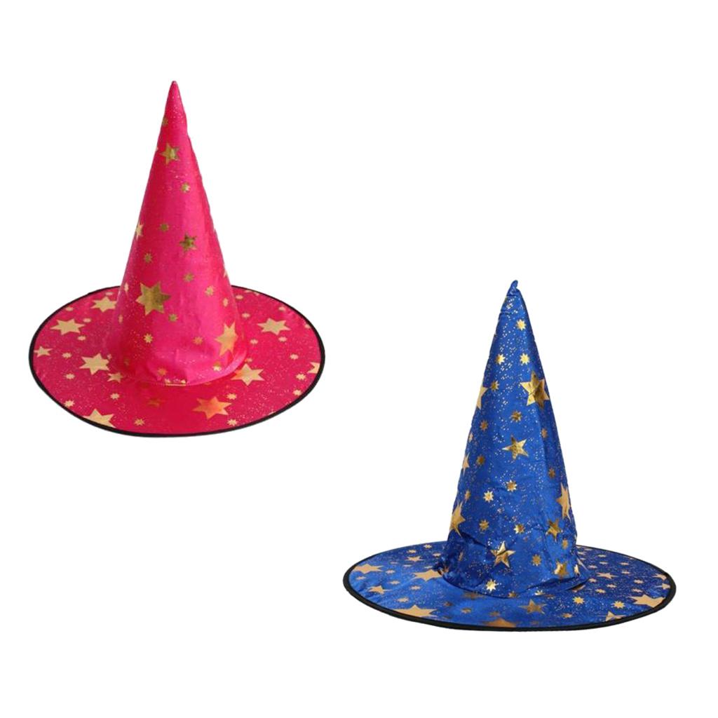 2/set Kids Wizard Witch Hat Gold Stars Printed Halloween Costume Fancy Dress