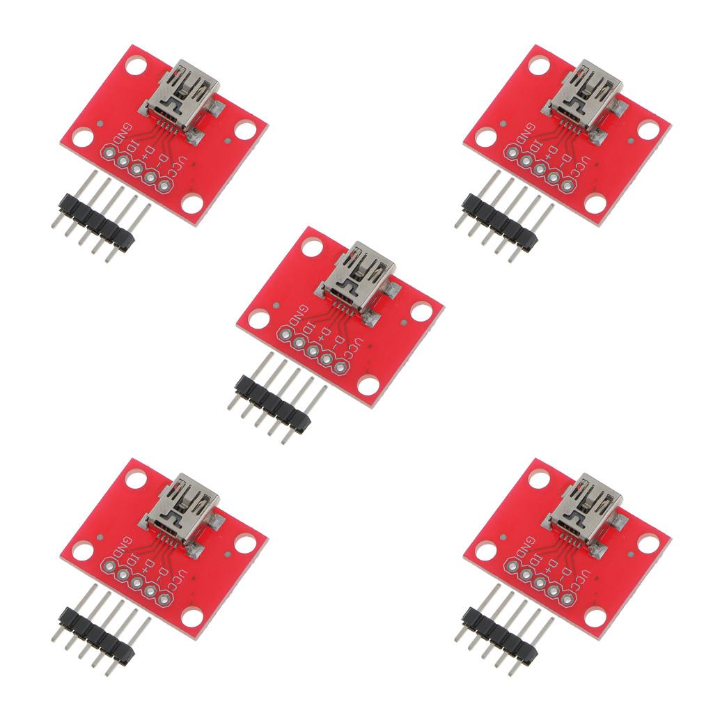 5 Pieces USB Mini-B Female Breakout Board Power Charging Converter Module