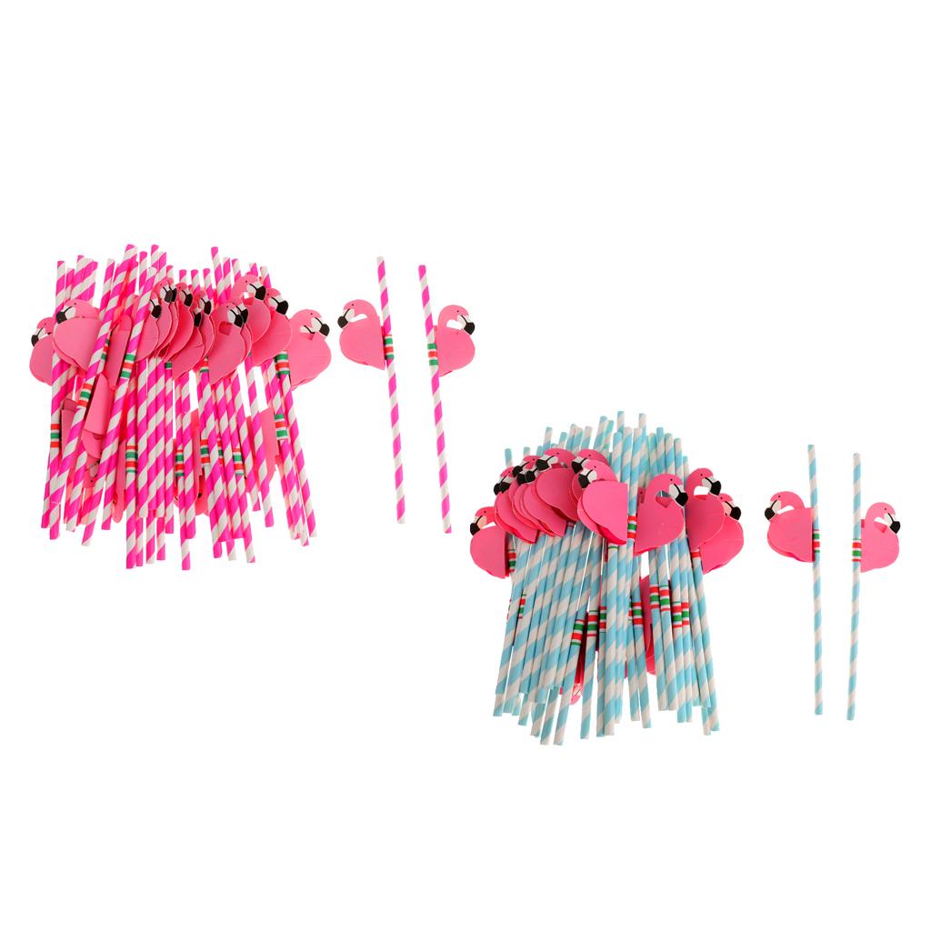 50 Pieces Flamingo Striped Straws Luau Tropical Beach Party Table Decoration
