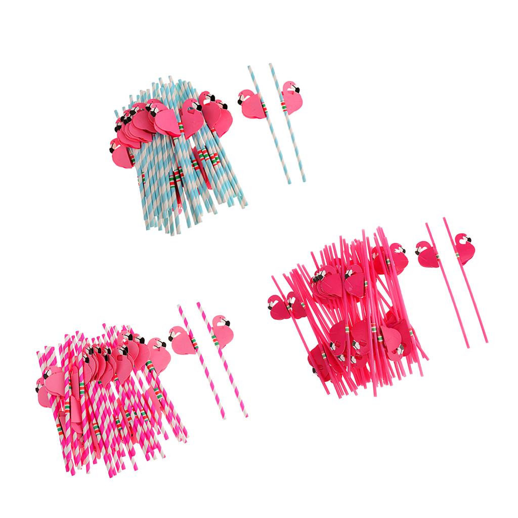 75pcs Flamingo Striped Straws Luau Tropical Beach Party Barware Table Decor