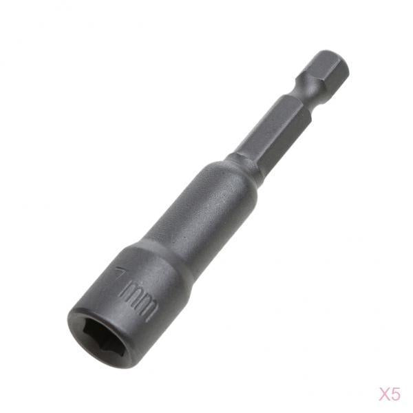 5x 7mm Socket Magnetic Nut Driver Set Adapter Drill Bit 1/4'' Hex Shank Tool