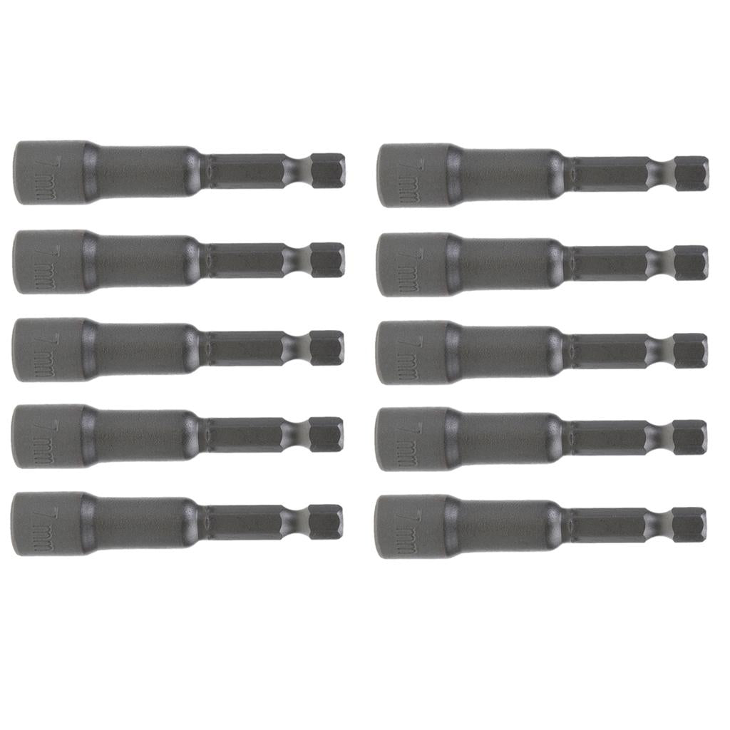 10 Pieces 7mm Hex Socket Sleeve Nozzles Magnetic Nut Driver Drill Bit Tools