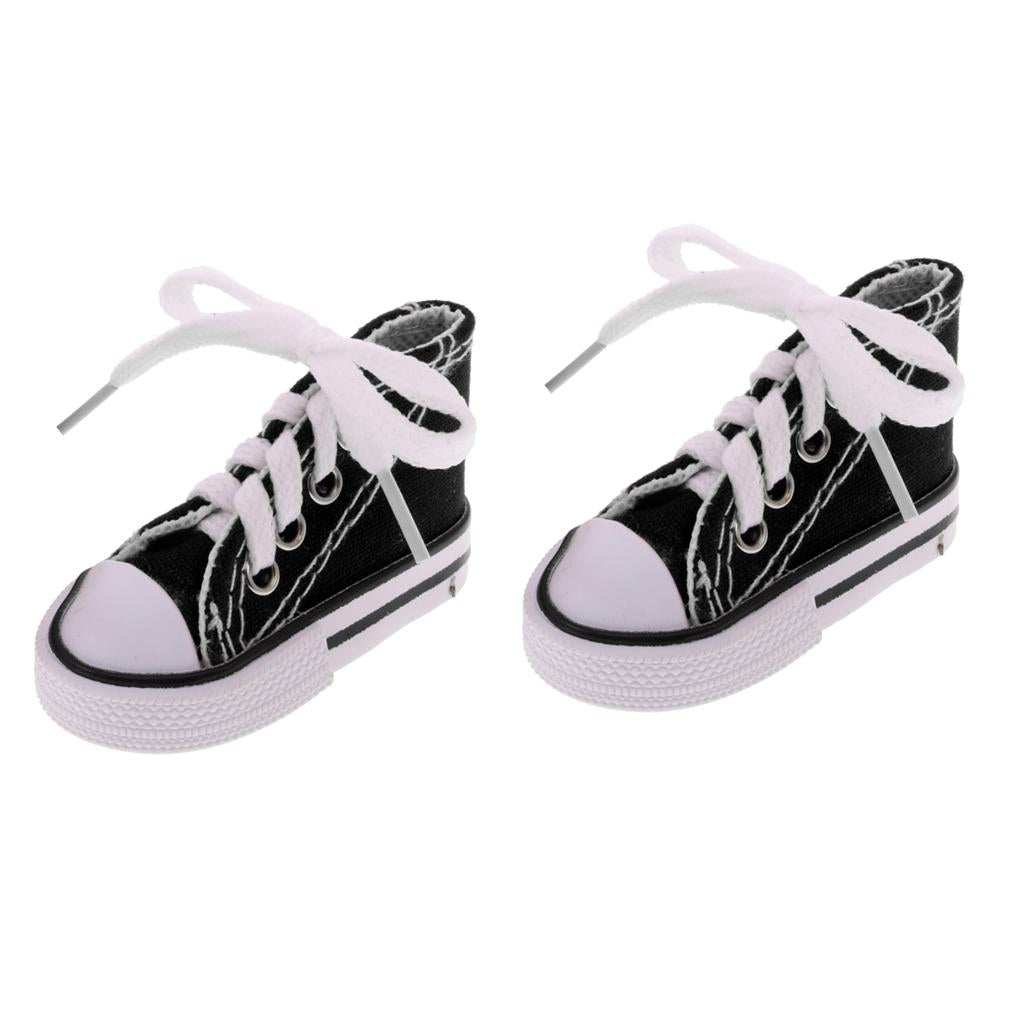 2 Pair Lace Up High Top Canvas Shoes for 1/4 BJD Dolls Accessory Black