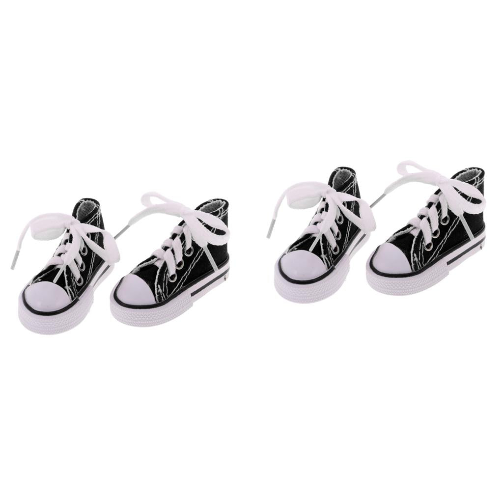 2 Pair Lace Up High Top Canvas Shoes for 1/4 BJD Dolls Accessory Black