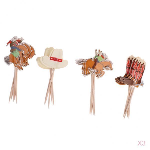 3 x 24 Pieces Cowboy Cupcake Picks Cake Toppers Party Decoration