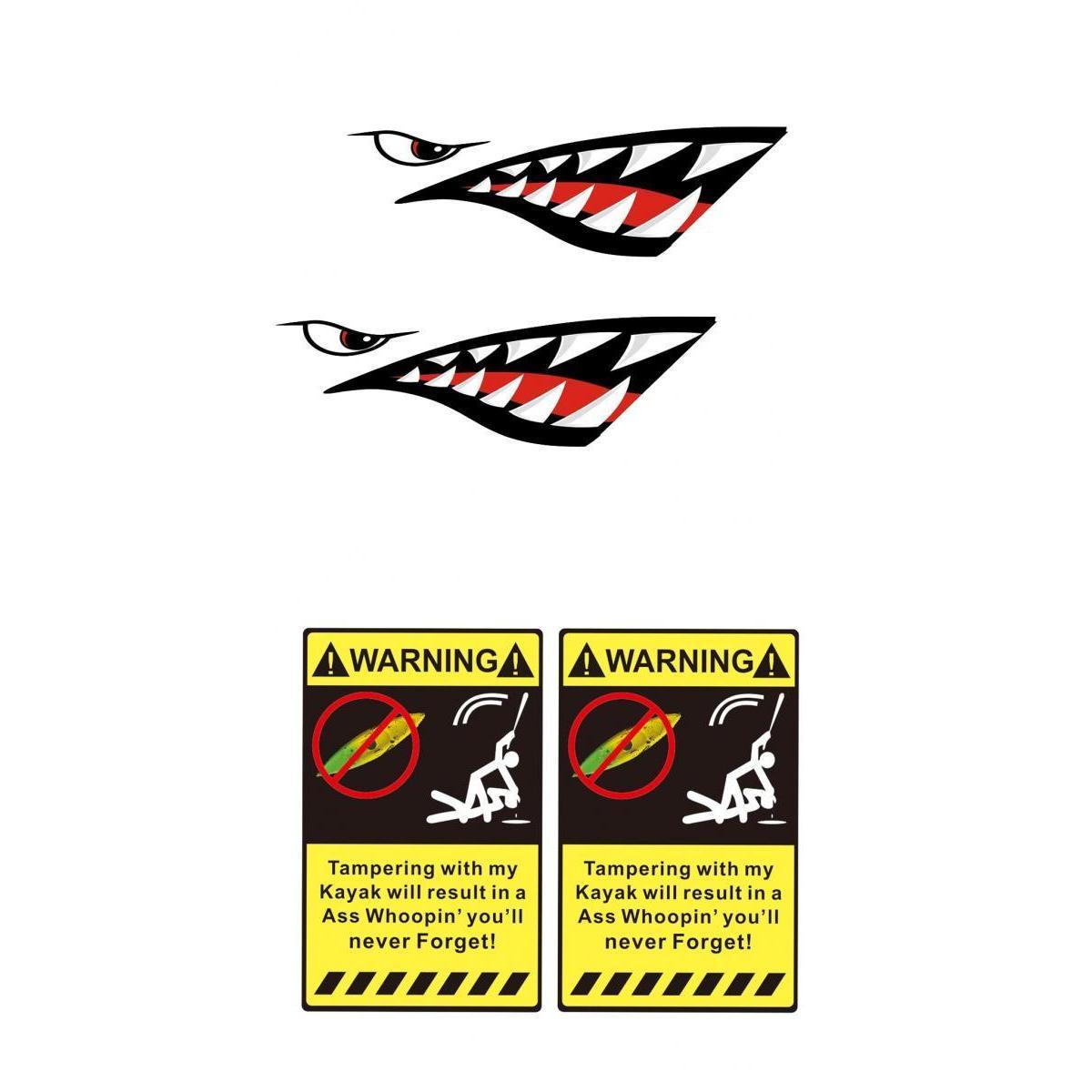 2 Pieces Shark Teeth Mouth Decal Stickers + 2 Pieces Warning Decals Stickers