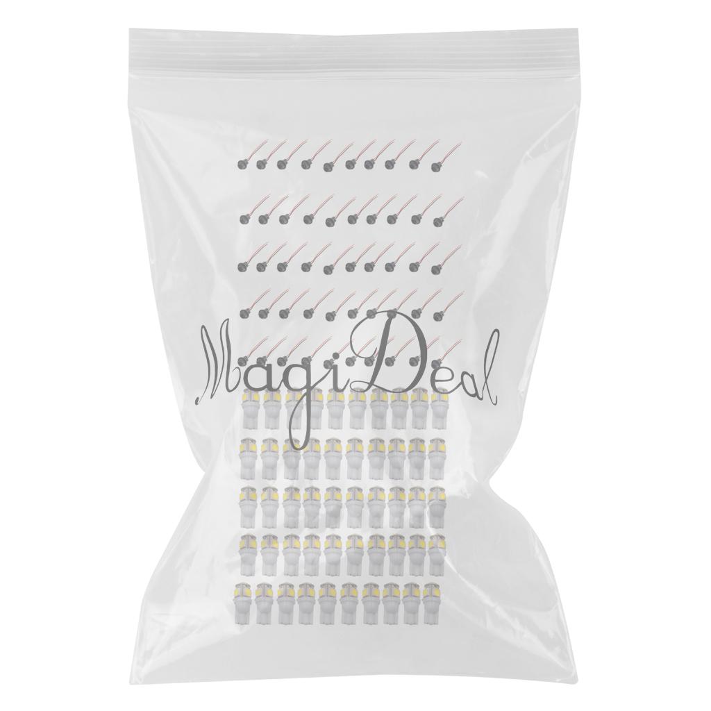 50 Pairs T10 LED Bulbs and Sockets 6000K White Instrument Lamp Indicator
