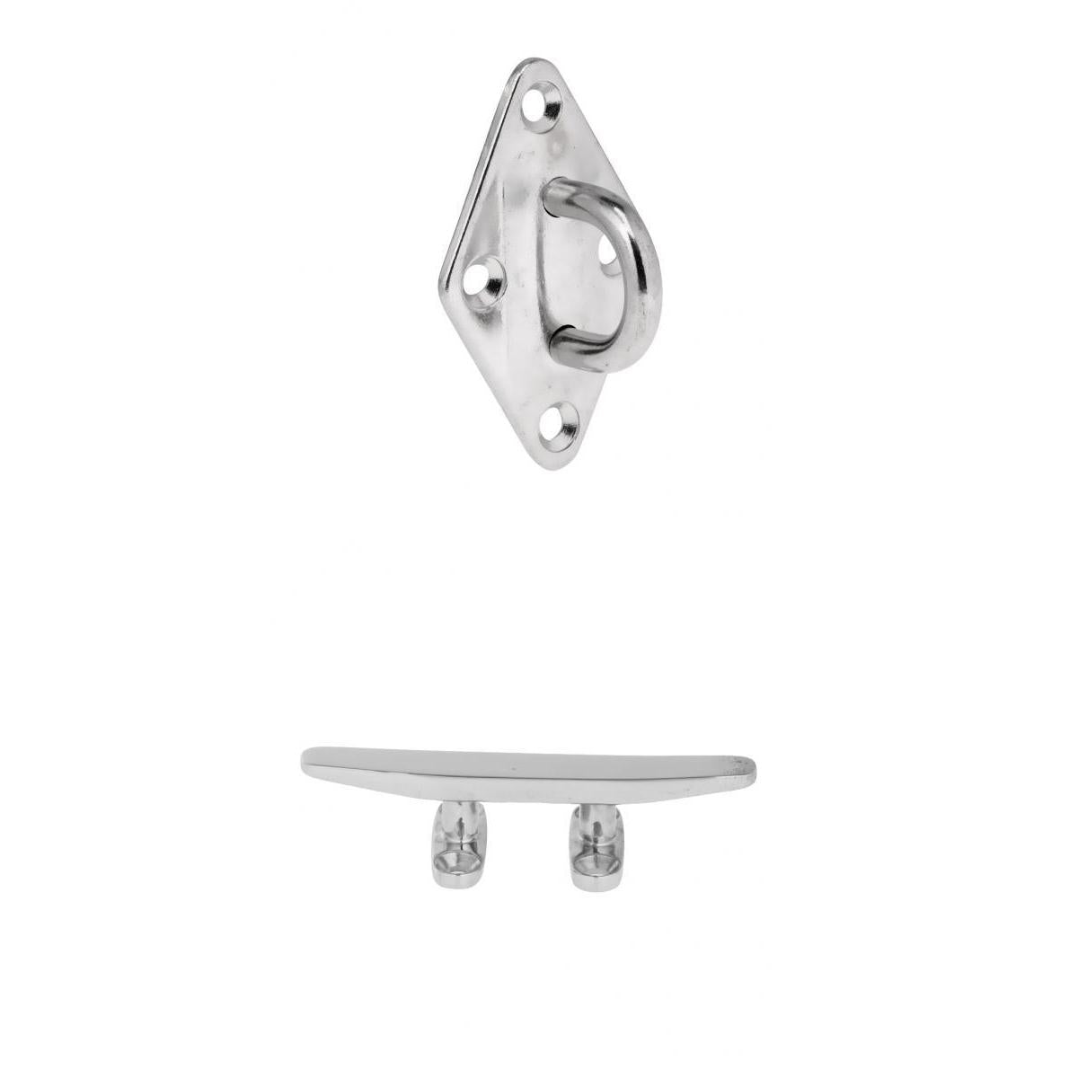 4 Marine Stainless Steel Heavy Duty Boat Cleat + 6mm Diamond Pad Eye Plate"