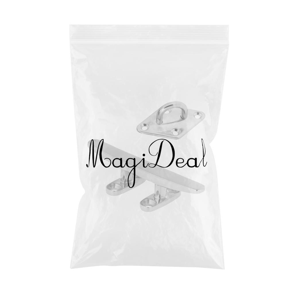 4 Marine Stainless Steel Heavy Duty Boat Cleat + 6mm Diamond Pad Eye Plate"