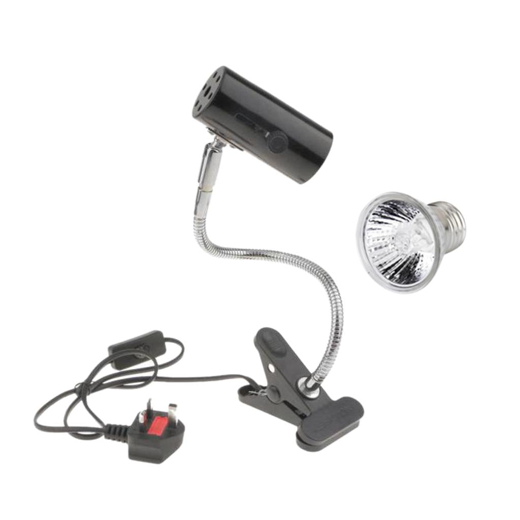 220V Reptile Lamp UVB/UVA Basking Light Halogen Bulb E27 UK Plug Black 100W