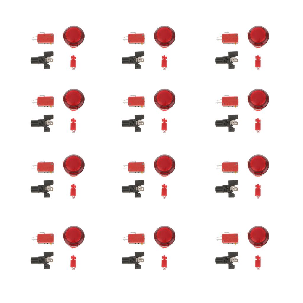 12Pieces Illuminated LED Light Big Arcade Game Player Push Button Switch Red