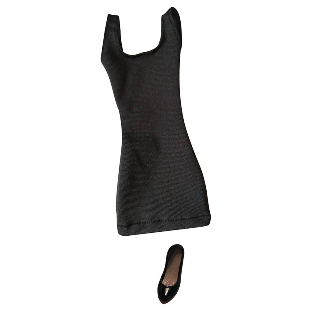 1/6 Vest Skirt Dress + High Heels for 12 Female Action Figure Body Black"
