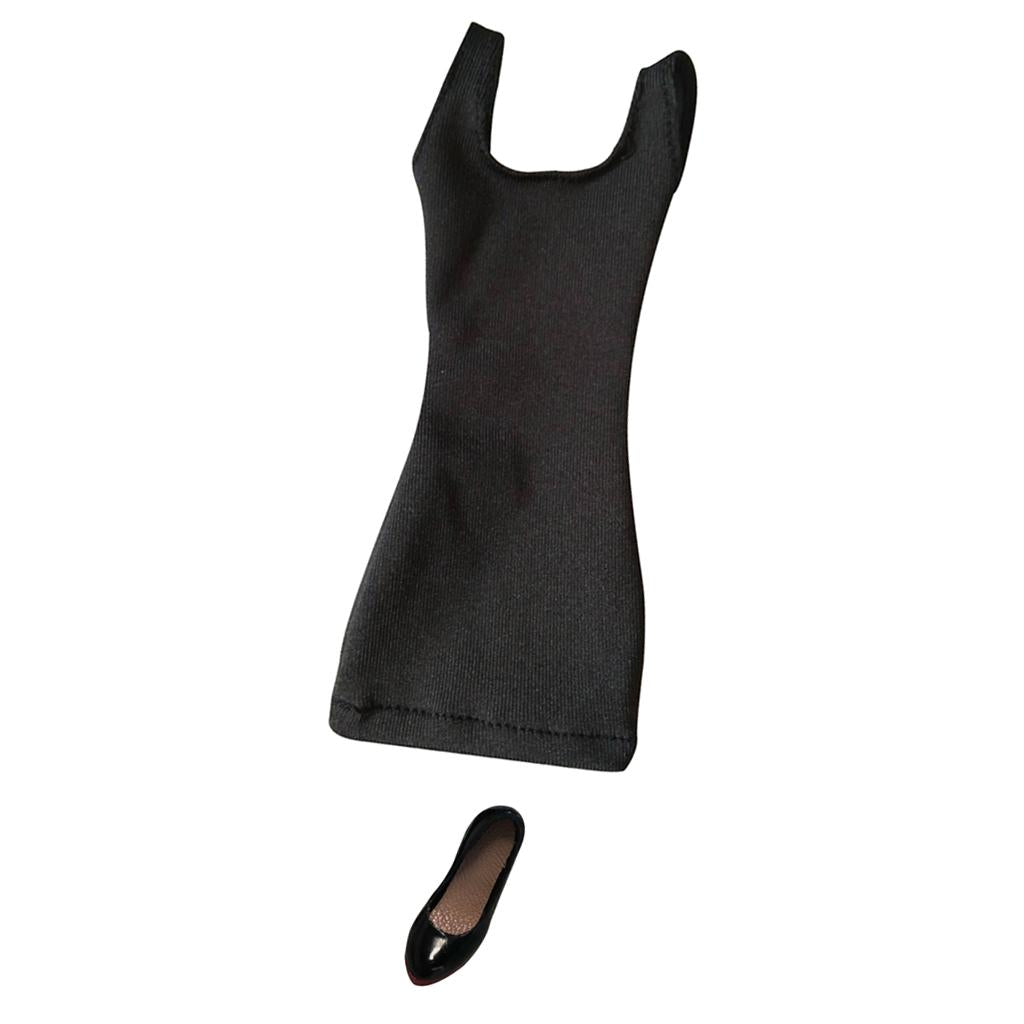 1/6 Vest Skirt Dress + High Heels for 12 Female Action Figure Body Black"