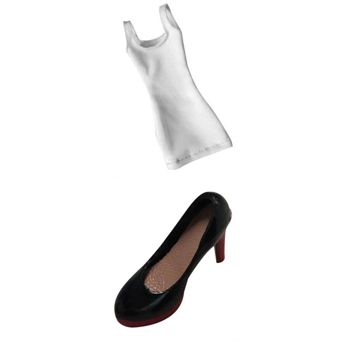 1/6 Vest Skirt Dress + High Heels for 12 Female Action Figure Body White"