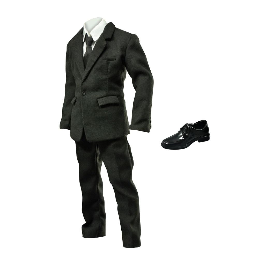 1/6 Scale Black Businessman Formal Suit & Shoes for 12 Inch Action Figure
