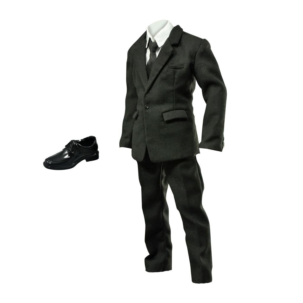 1/6 Scale Black Businessman Formal Suit & Shoes for 12 Inch Action Figure