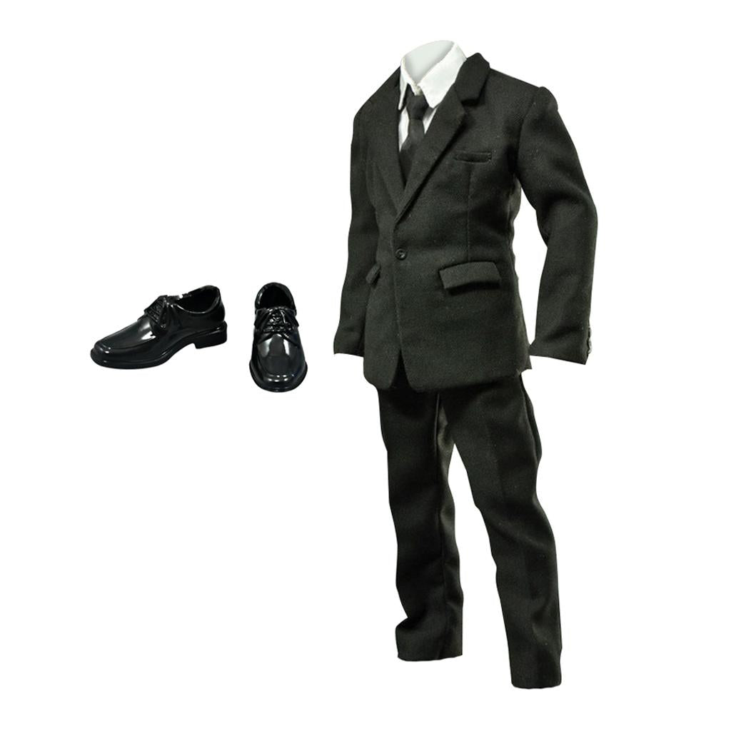 1/6 Scale Black Businessman Formal Suit & Shoes for 12 Inch Action Figure